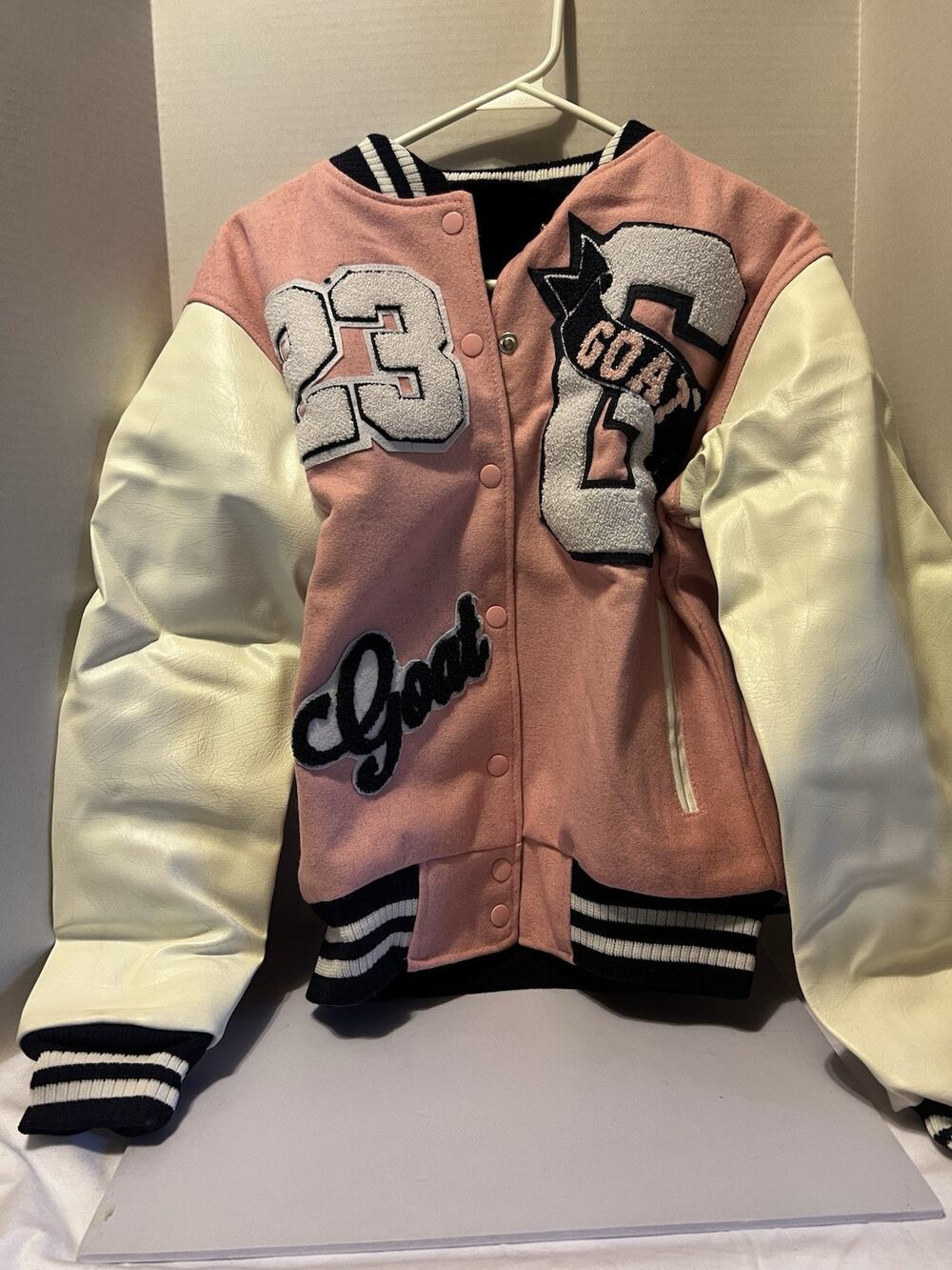 NWT SneakGallery Goat Pink/White Lettermans Varsity Jacket #23 Ladies XS